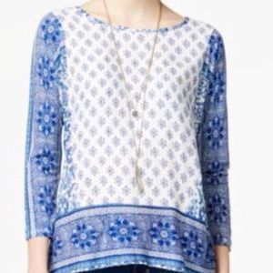 Lucky Brand Boho Silky Patchwork Print Top